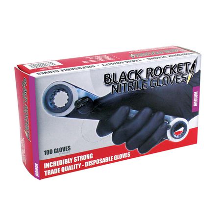 130002 - Black Rocket Nitrile Gloves 100 Pack Medium