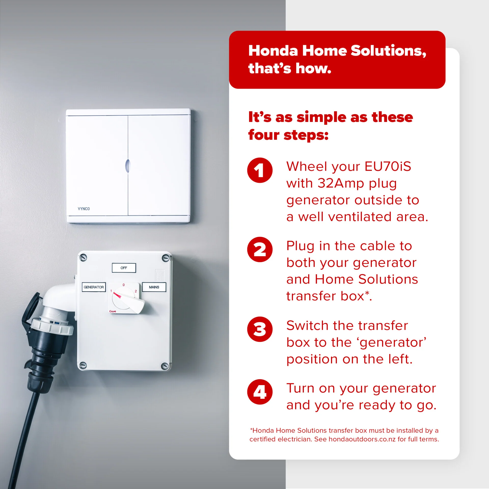 Honda Eu70Is Inverter Generator (32 Amp) *BONUS HOME START KIT* - Image 5