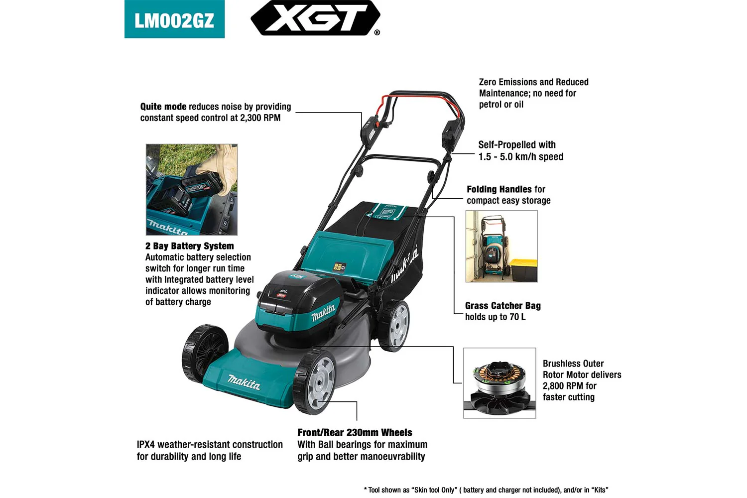 Makita LM002GM101 40V XGT (21") Self-Propelled Lawn mower - Kit - Image 2